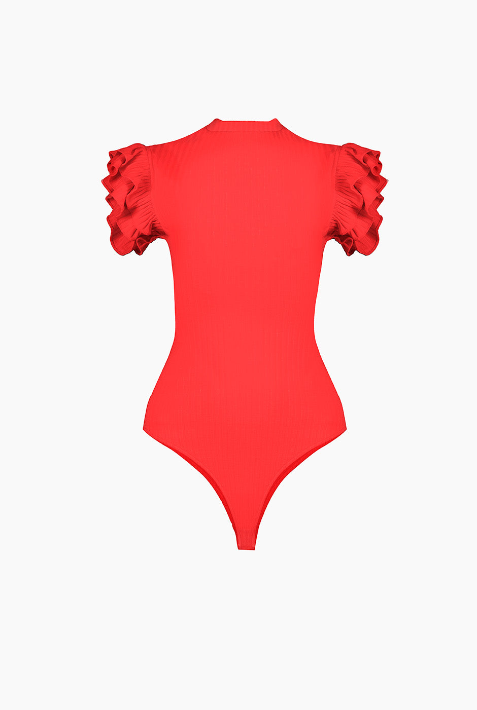 Body rojo con cuello redondo y olanes en los hombros