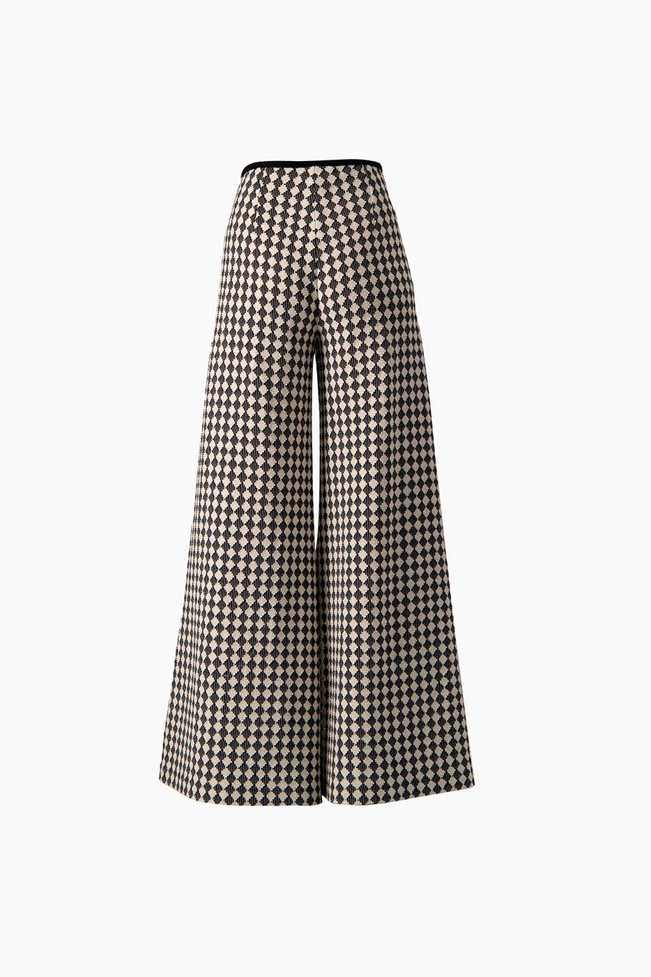 Pantalón tejido amplio en color natural con estampado geométrico