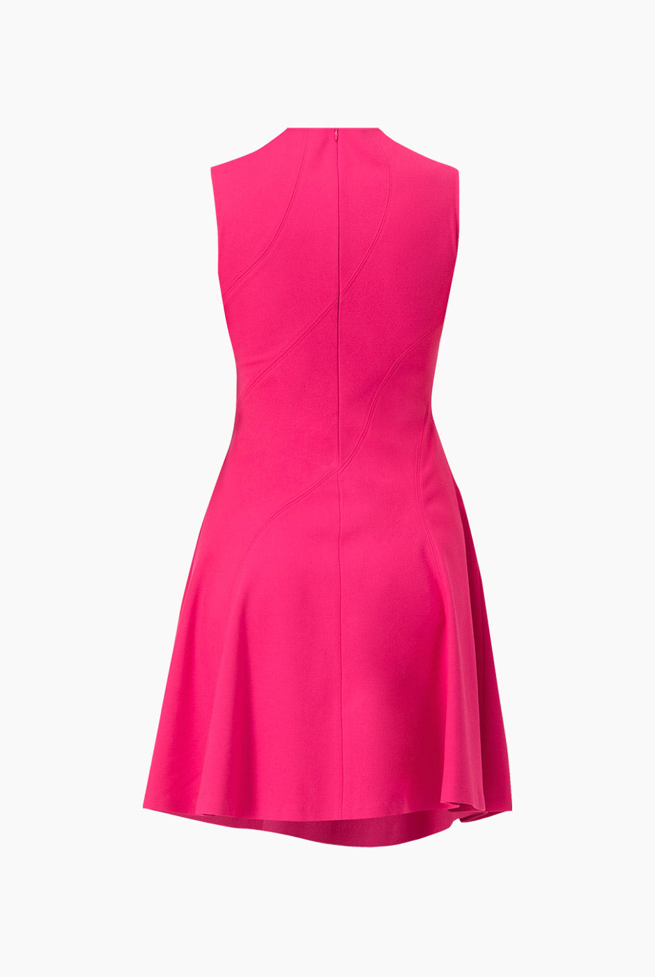 Vestido corto liso rosa sin mangas, cuello redondo