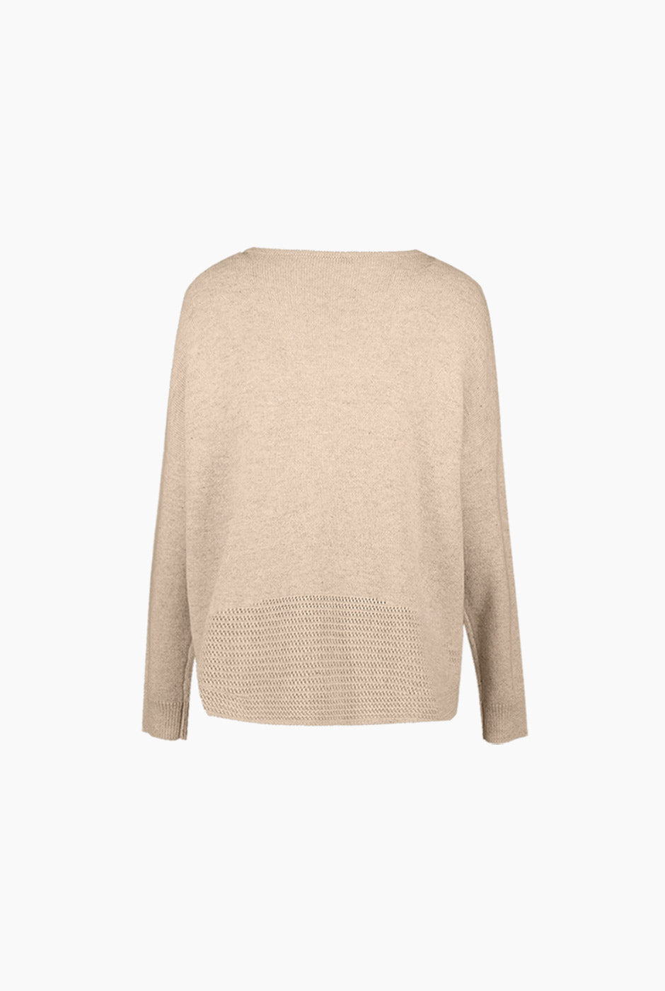 Pullover beige con detalle crochet en ruedo inferior