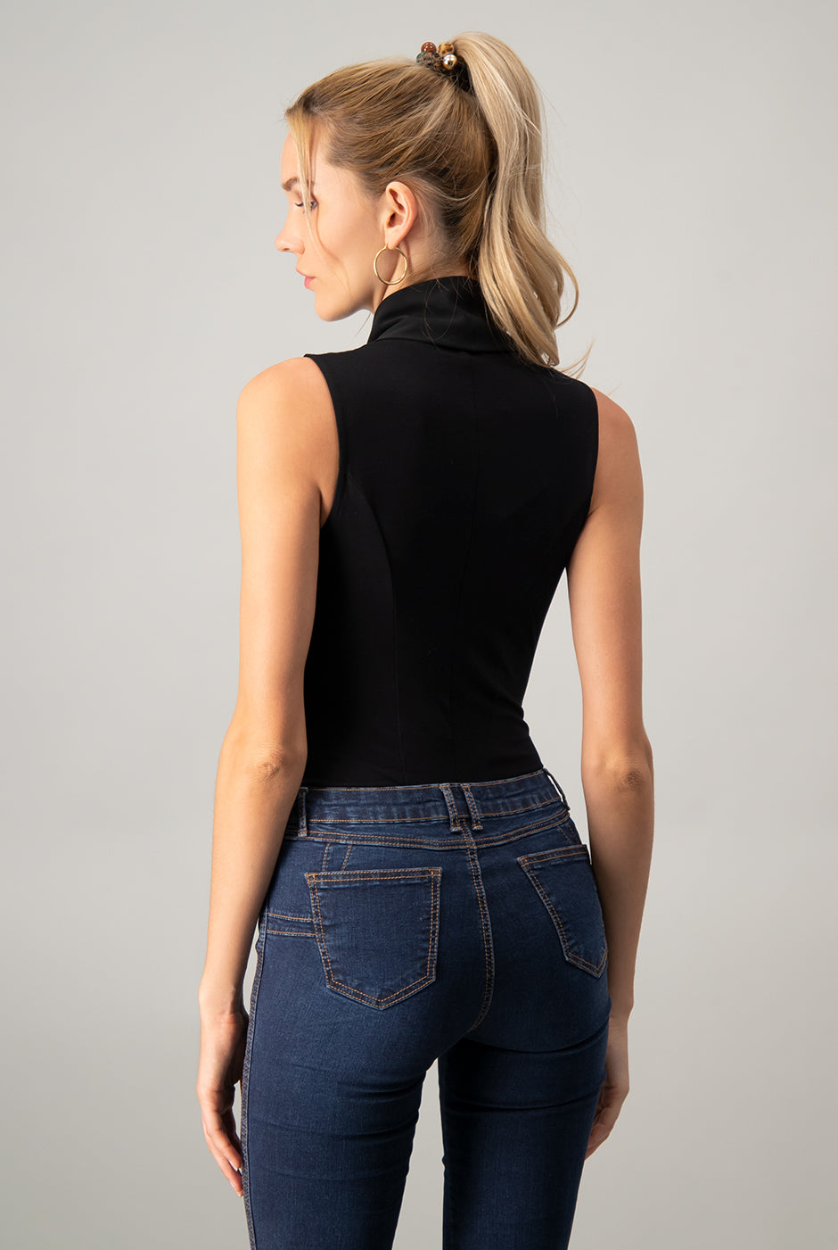 Body Drapeado sin mangas Negro