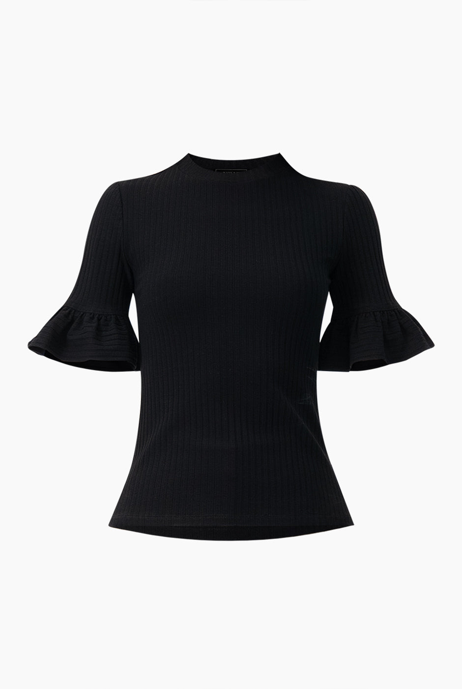 Blusa negra de manga corta con volantes