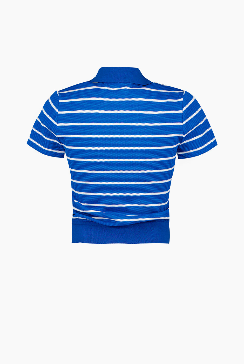 Blusa recta azul con escote en V y rayas horizontales