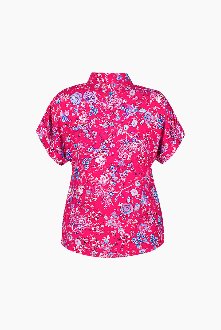 Blusa fucsia con estampado floral y escote en V