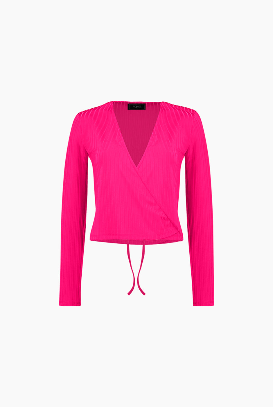 Blusa fucsia cruzada con amarre lateral y manga larga