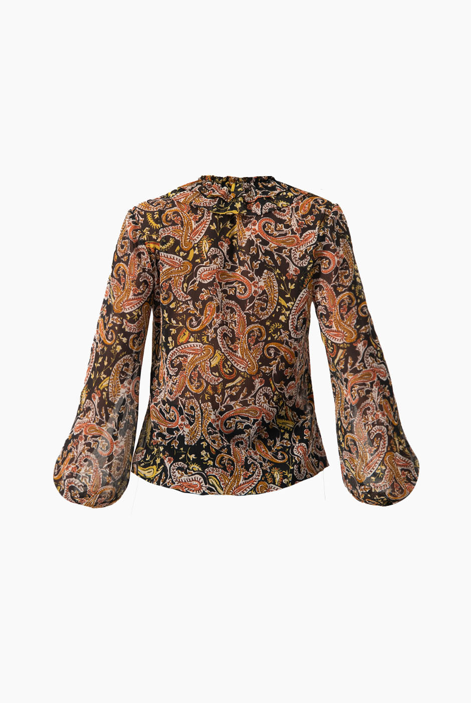 Blusa estampada multicolor con escote en V y volantes