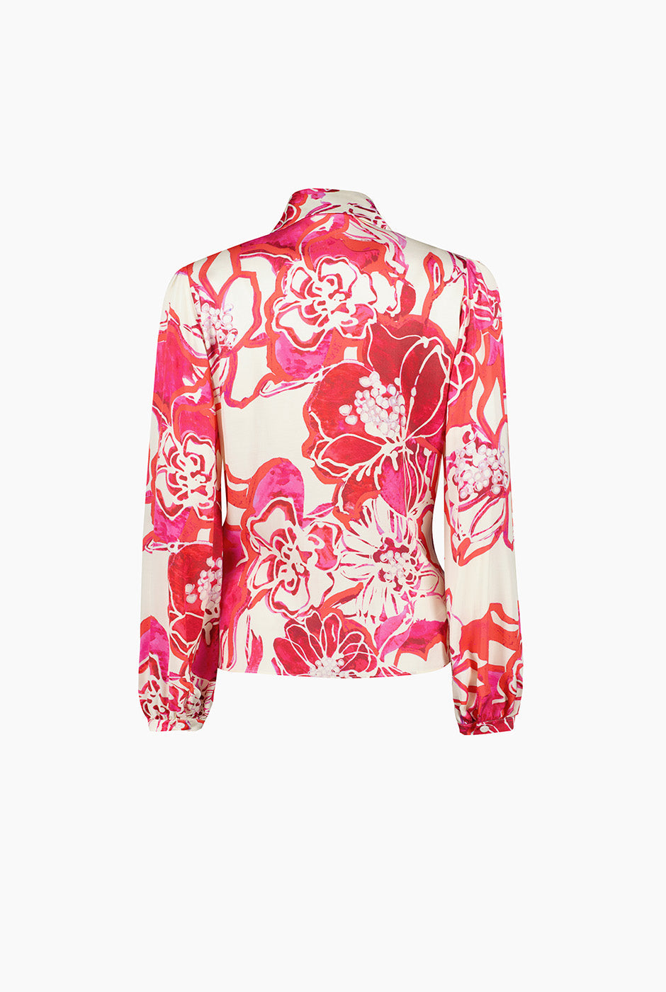 Blusa camisera fucsia con estampado floral y botones frontales