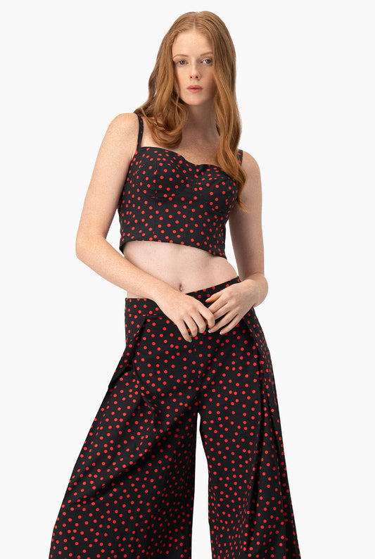 Bustier de lunares negro con tirantes y cierre en espalda