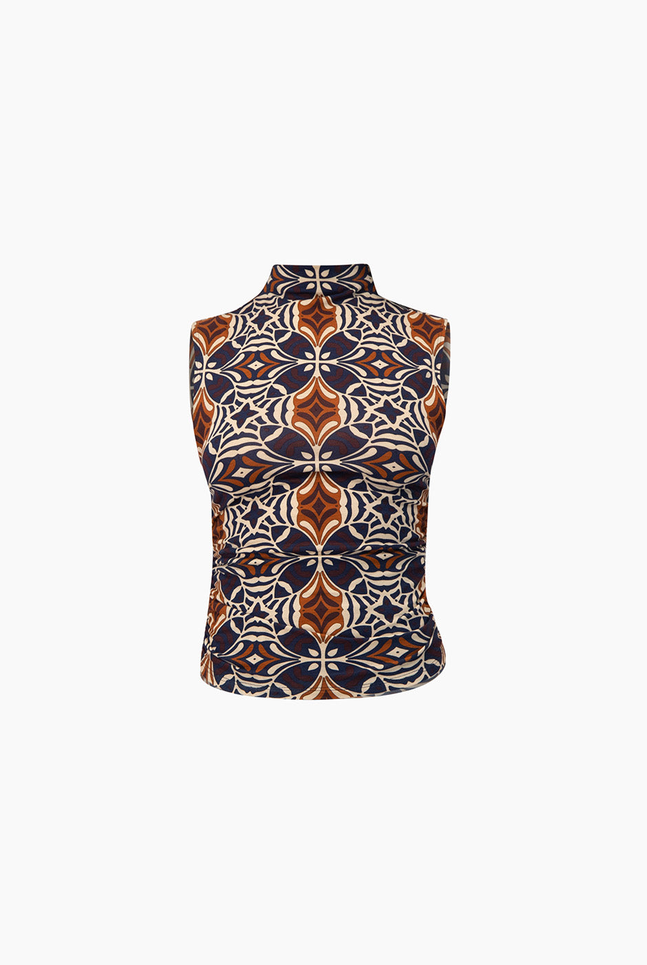 Blusa sin mangas multicolor con frunce lateral y cuello alto