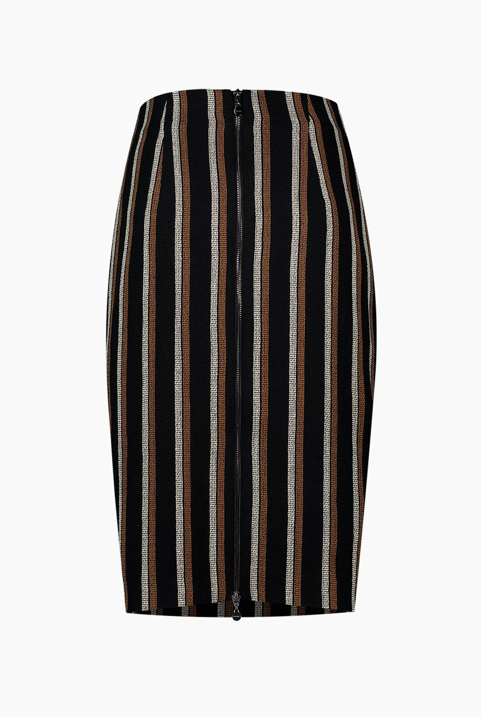 Falda midi negra rayada con cierre trasero