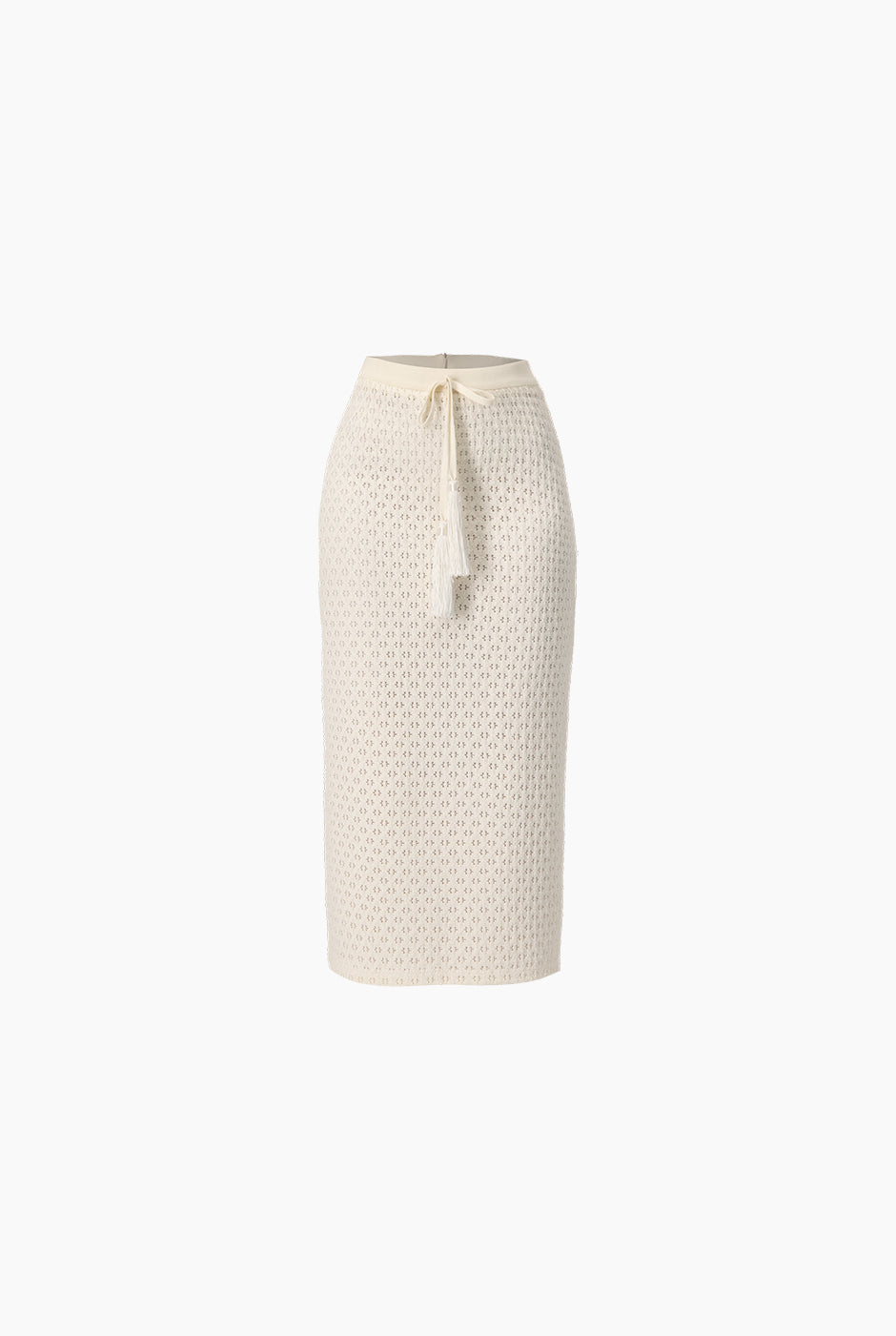 Falda midi tejida natural con cinturón y abertura trasera