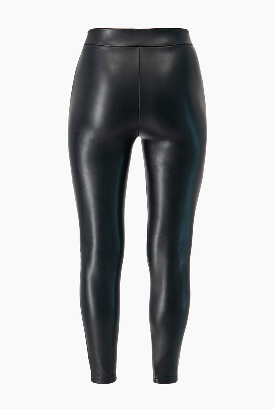 Pantalón slim negro en ecopiel con cortes en pretina