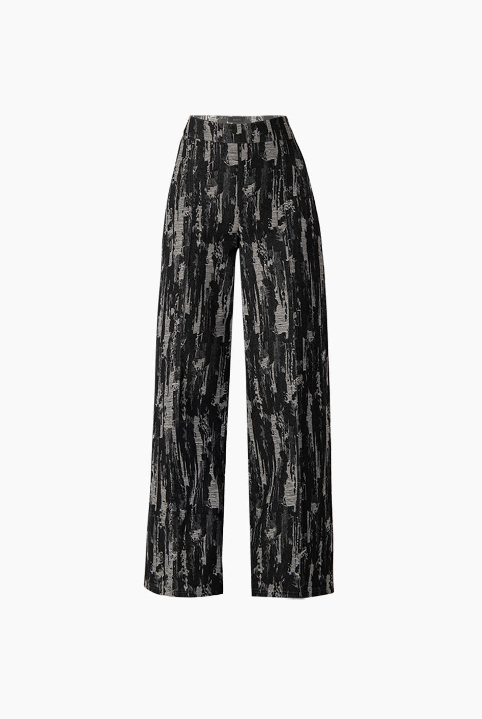 Pantalón negro tiro alto con pierna ancha y alforzas