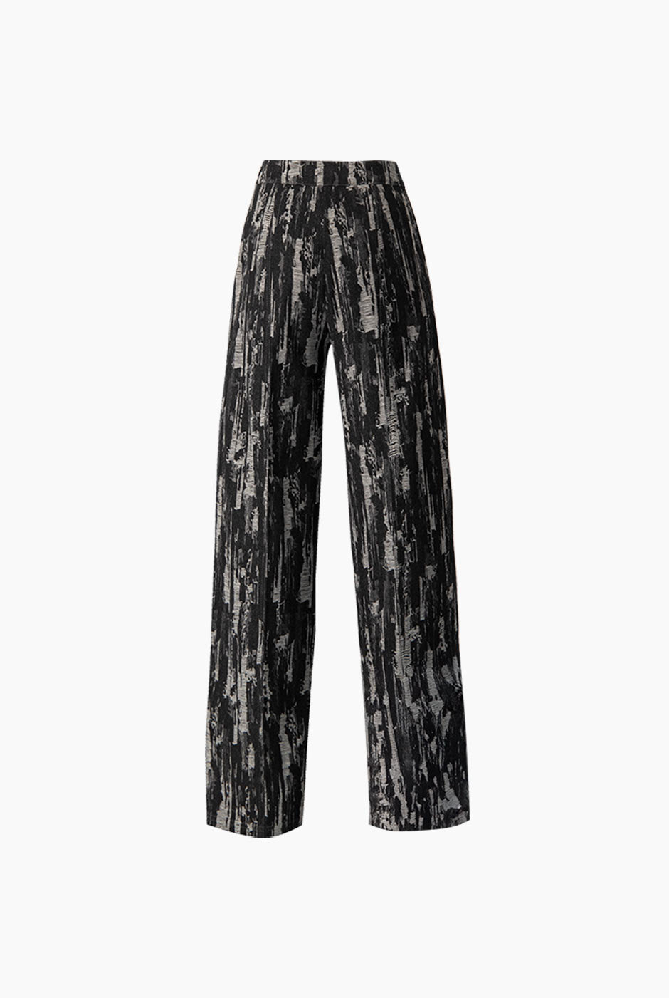 Pantalón negro tiro alto con pierna ancha y alforzas