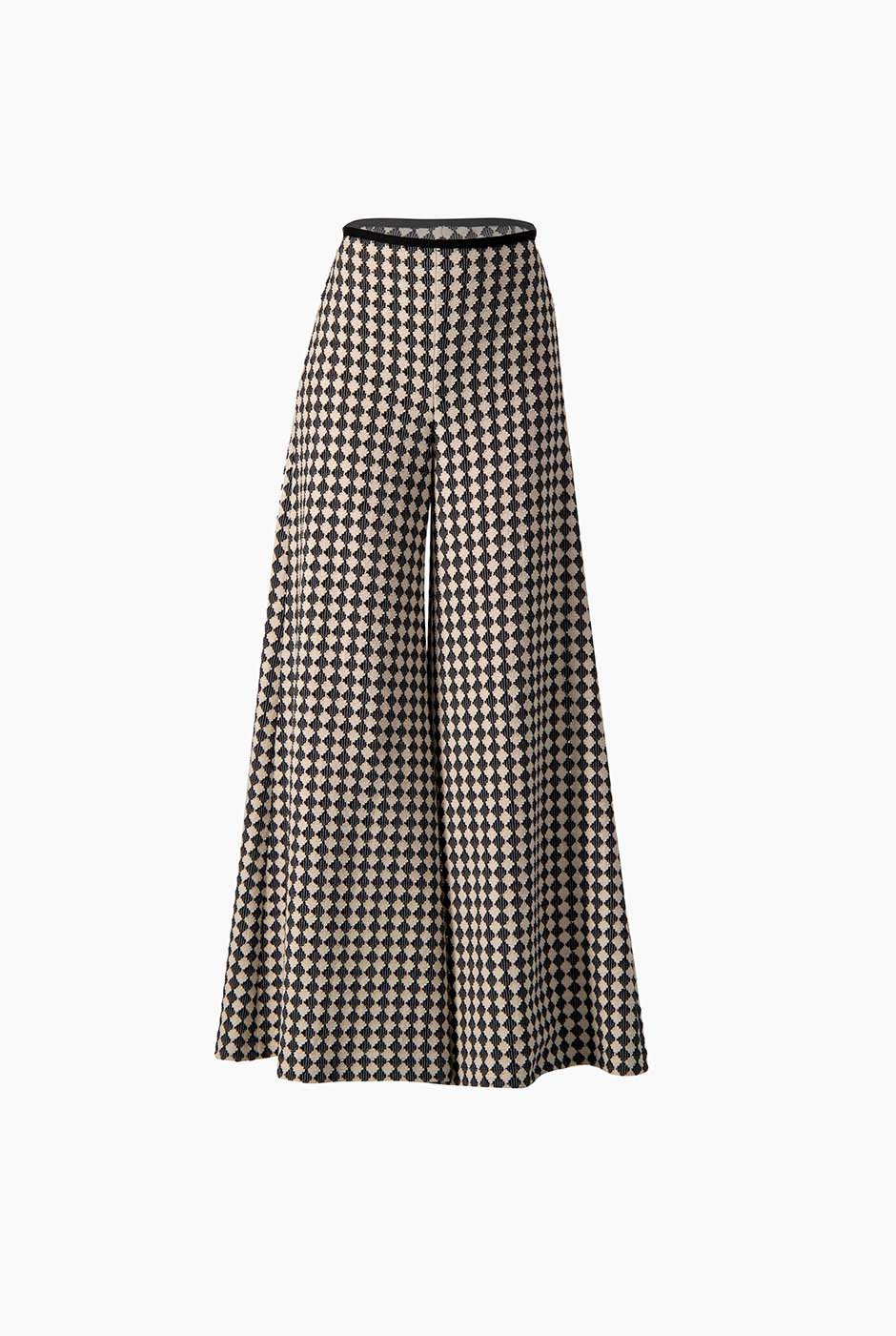 Pantalón tejido amplio en color natural con estampado geométrico