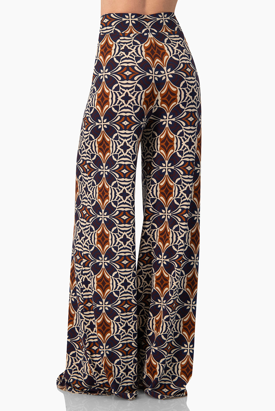 Pantalón palazzo multicolor con estampado geométrico