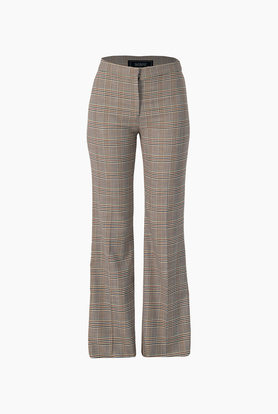 Pantalón recto multicolor con estampado de cuadros y pinzas traseras