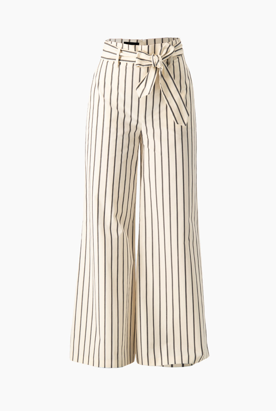 Pantalón recto de rayas con cinturón de lazo