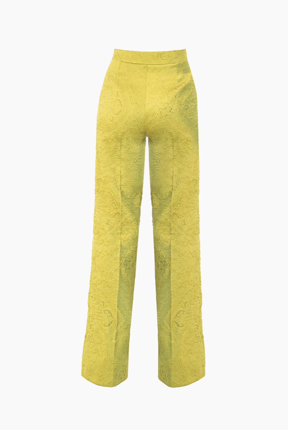 Pantalón verde de pierna amplia con textura visible y dobladillo ancho