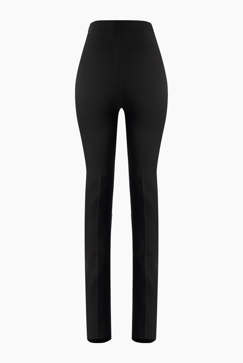 Pantalón negro recto con cierre lateral, diseño liso y formal