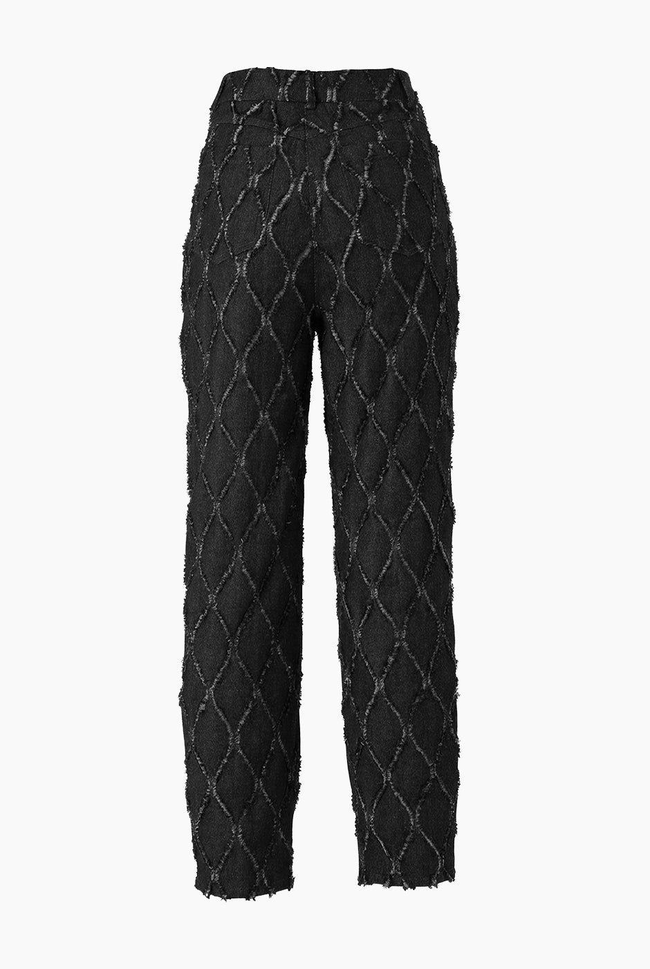 Pantalón recto negro con detalle de destrucción y bolsillos