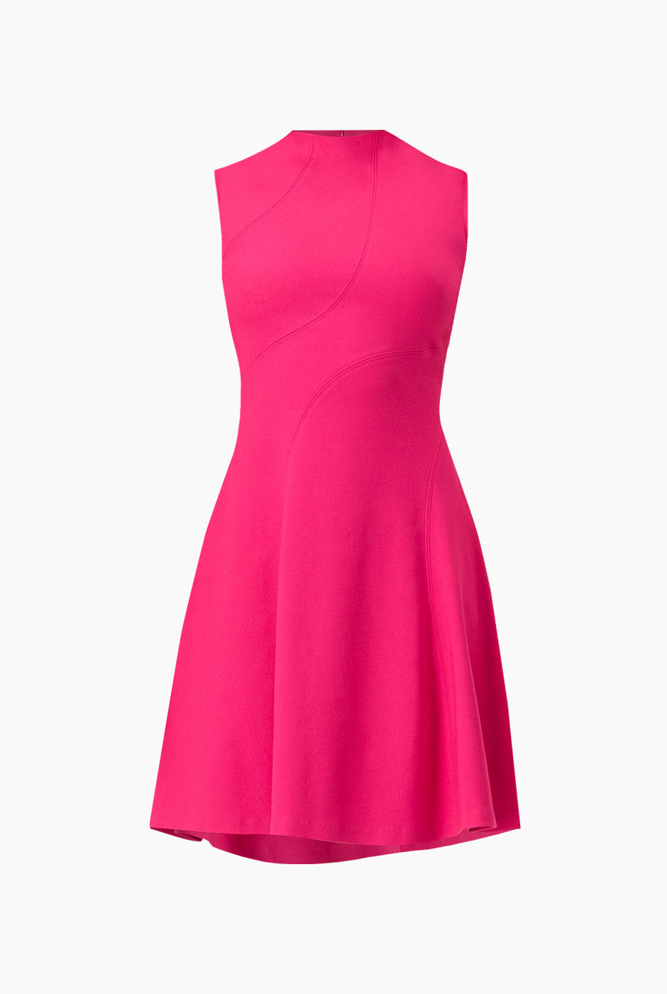 Vestido corto liso rosa sin mangas, cuello redondo