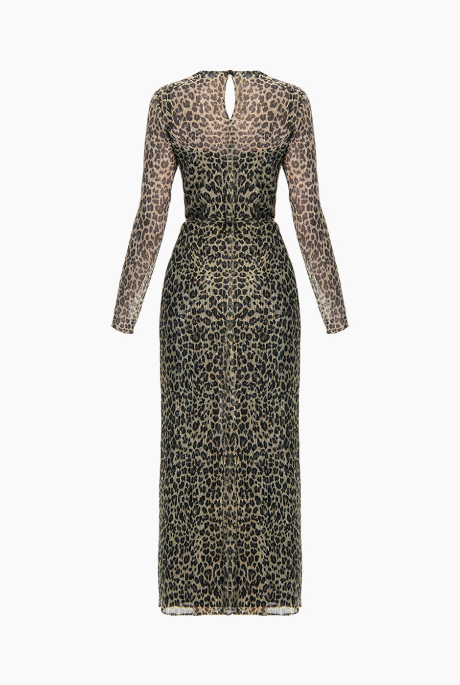Vestido largo animal print con manga larga y lazo en cintura