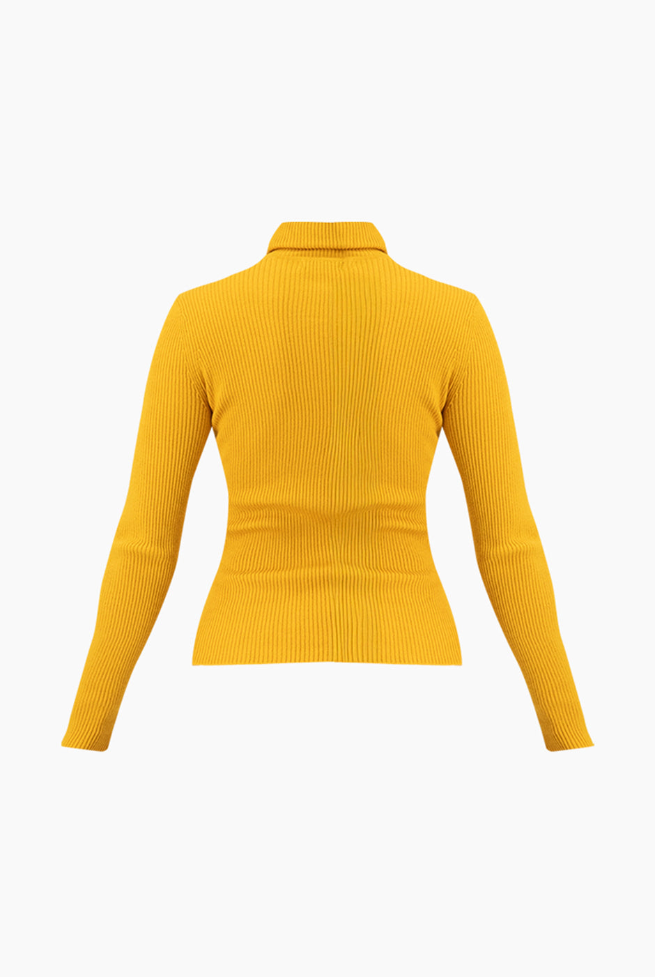 Suéter ribbed mostaza con cuello alto y mangas largas