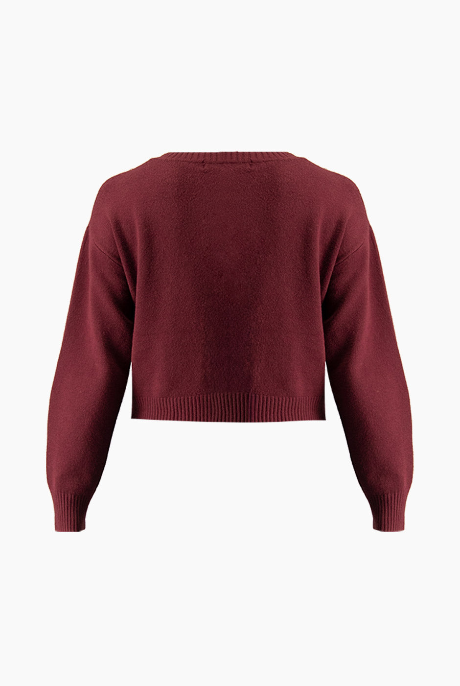 Suéter vino con apliques metálicos y bordes acanalados