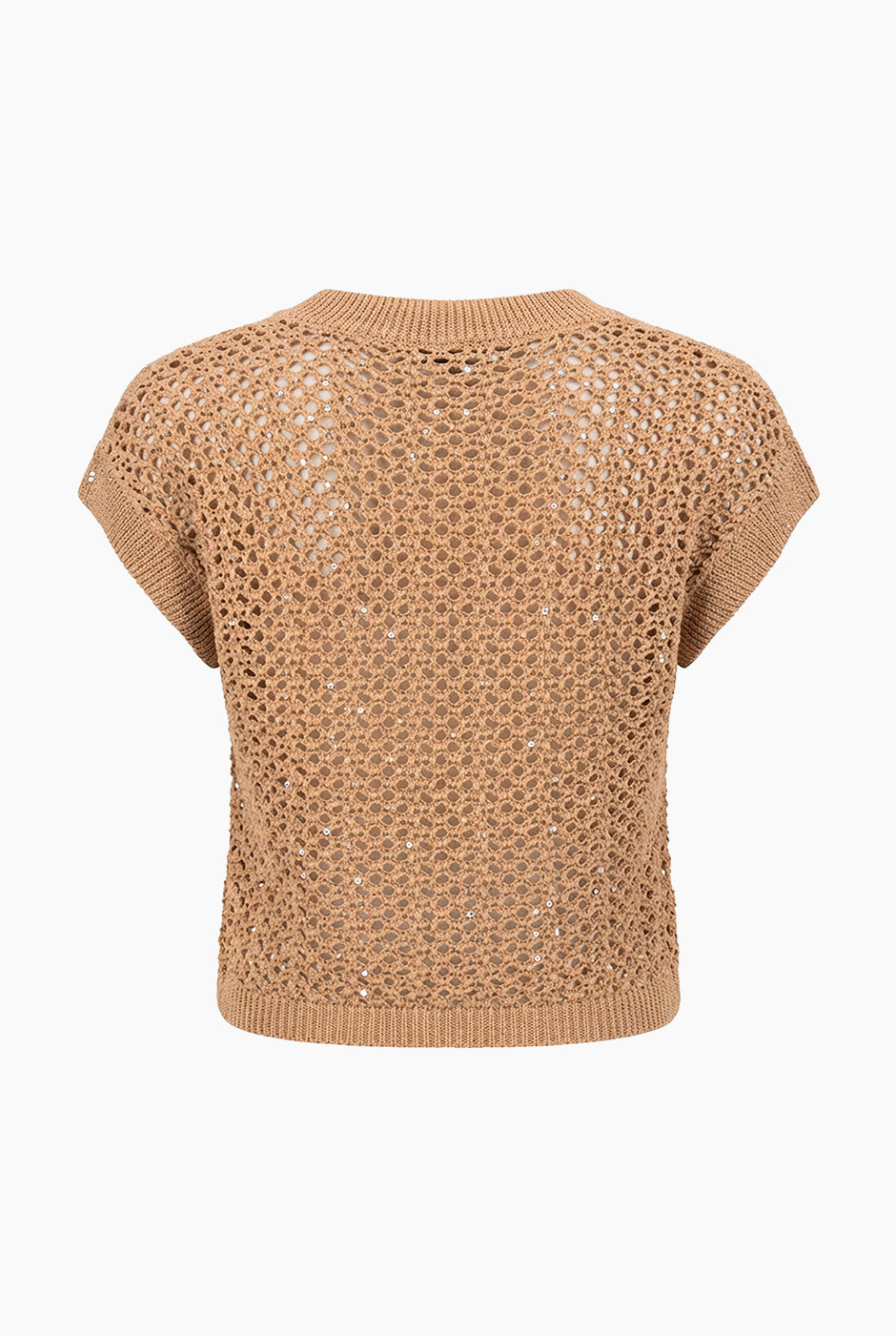 Suéter corto V-Rib calado color camello