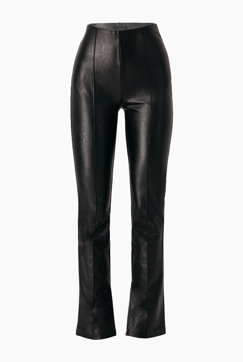 Pantalón recto negro de ecopiel con tiro alto y aberturas